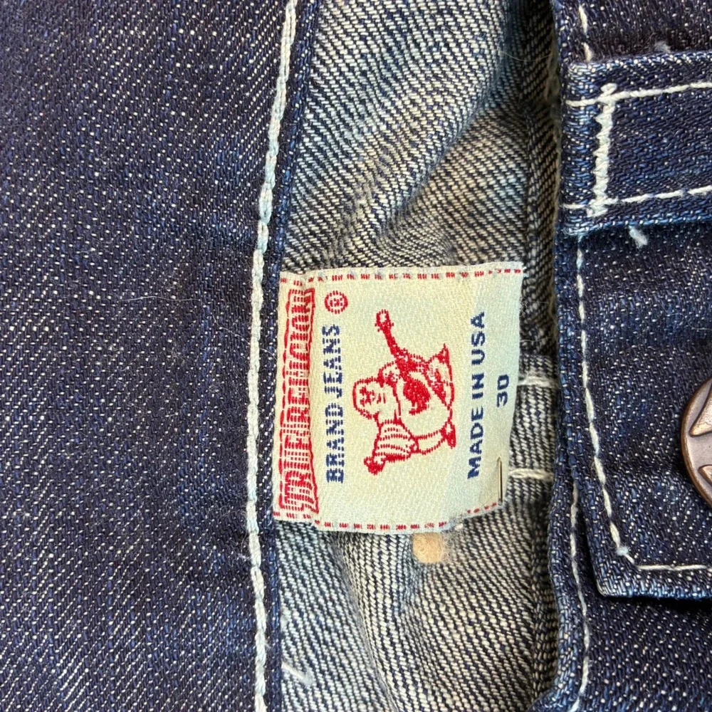 True Religion Joey Jeans Mens 32x30 Dark Wash Flare Twisted Seam Horseshoe Logo